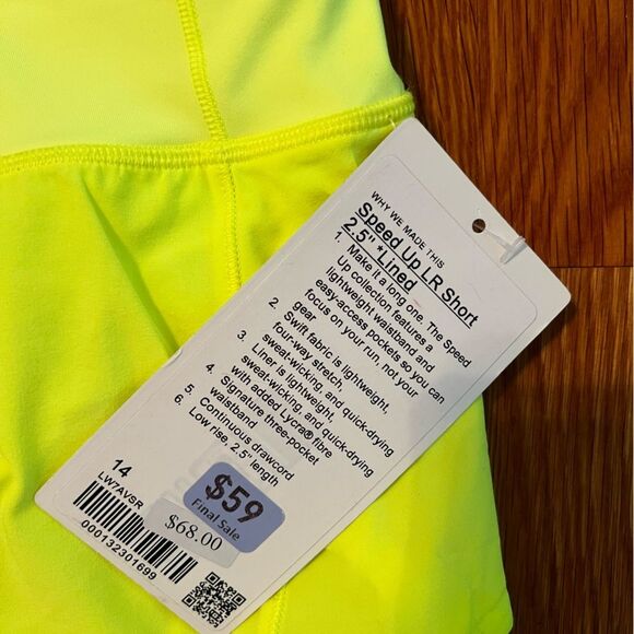 Lululemon Speed Up LR Low-Rise Short 2.5" Highlight Yellow Size 14 NWT Workout - Picture 5 of 10